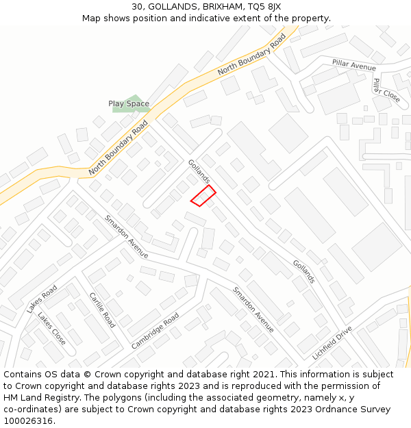 30, GOLLANDS, BRIXHAM, TQ5 8JX: Location map and indicative extent of plot