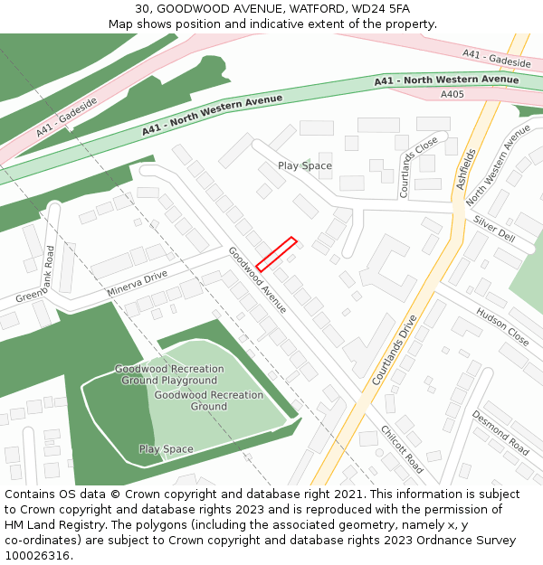 30, GOODWOOD AVENUE, WATFORD, WD24 5FA: Location map and indicative extent of plot