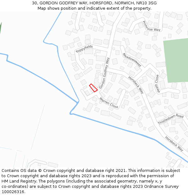 30, GORDON GODFREY WAY, HORSFORD, NORWICH, NR10 3SG: Location map and indicative extent of plot