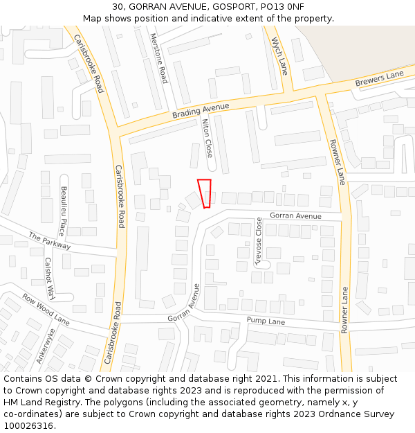 30, GORRAN AVENUE, GOSPORT, PO13 0NF: Location map and indicative extent of plot