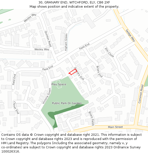 30, GRANARY END, WITCHFORD, ELY, CB6 2XF: Location map and indicative extent of plot