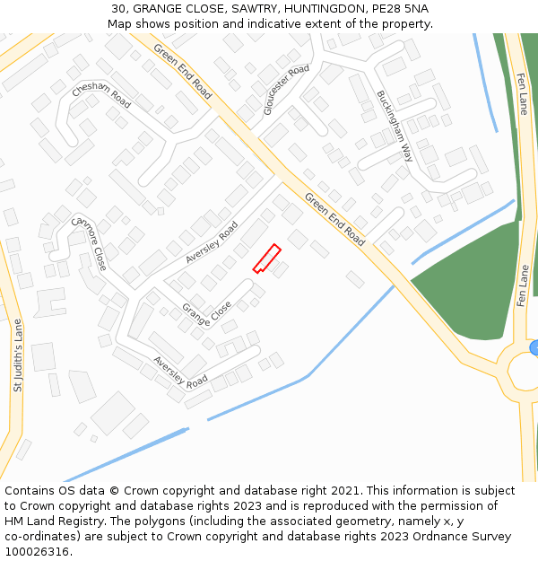 30, GRANGE CLOSE, SAWTRY, HUNTINGDON, PE28 5NA: Location map and indicative extent of plot