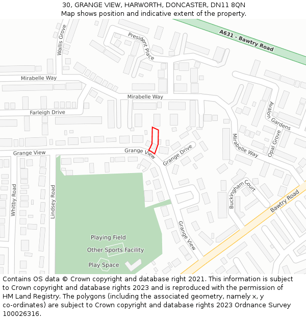 30, GRANGE VIEW, HARWORTH, DONCASTER, DN11 8QN: Location map and indicative extent of plot