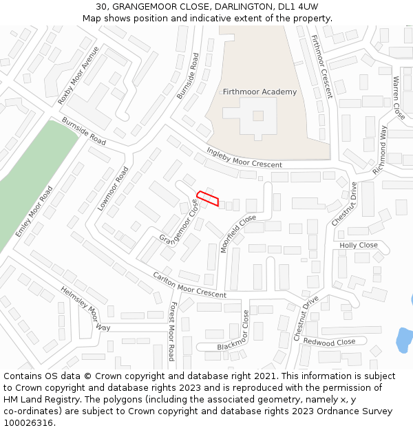 30, GRANGEMOOR CLOSE, DARLINGTON, DL1 4UW: Location map and indicative extent of plot