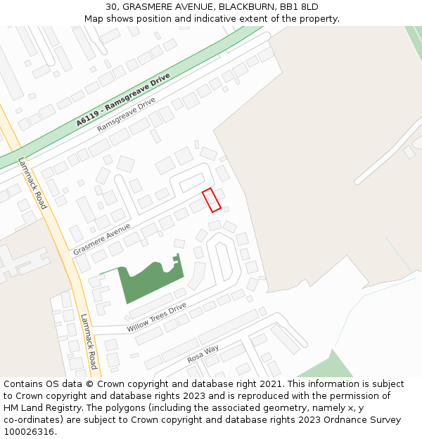 30, GRASMERE AVENUE, BLACKBURN, BB1 8LD: Location map and indicative extent of plot