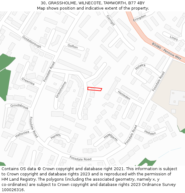 30, GRASSHOLME, WILNECOTE, TAMWORTH, B77 4BY: Location map and indicative extent of plot