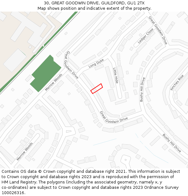 30, GREAT GOODWIN DRIVE, GUILDFORD, GU1 2TX: Location map and indicative extent of plot