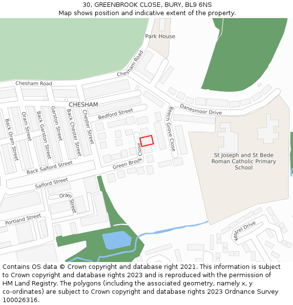 30, GREENBROOK CLOSE, BURY, BL9 6NS: Location map and indicative extent of plot