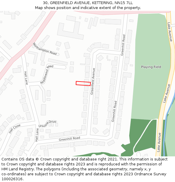 30, GREENFIELD AVENUE, KETTERING, NN15 7LL: Location map and indicative extent of plot