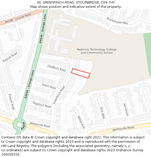 30, GREENFINCH ROAD, STOURBRIDGE, DY9 7HY: Location map and indicative extent of plot