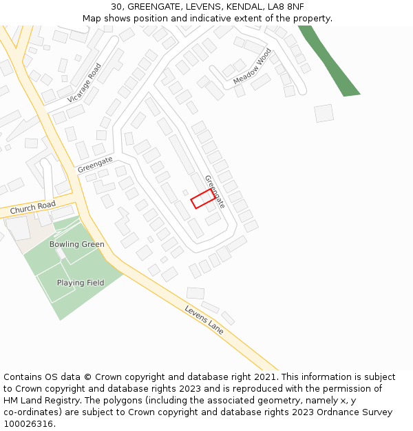 30, GREENGATE, LEVENS, KENDAL, LA8 8NF: Location map and indicative extent of plot
