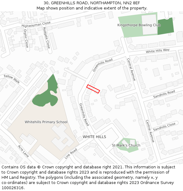 30, GREENHILLS ROAD, NORTHAMPTON, NN2 8EF: Location map and indicative extent of plot