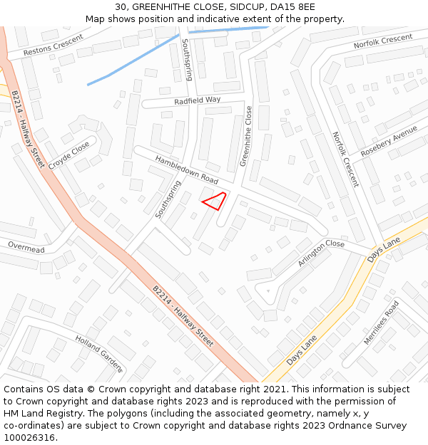 30, GREENHITHE CLOSE, SIDCUP, DA15 8EE: Location map and indicative extent of plot