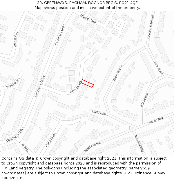 30, GREENWAYS, PAGHAM, BOGNOR REGIS, PO21 4QE: Location map and indicative extent of plot