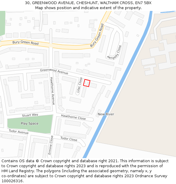 30, GREENWOOD AVENUE, CHESHUNT, WALTHAM CROSS, EN7 5BX: Location map and indicative extent of plot