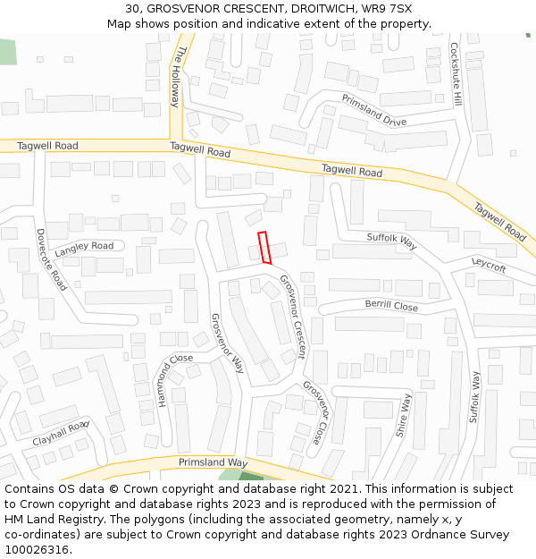 30, GROSVENOR CRESCENT, DROITWICH, WR9 7SX: Location map and indicative extent of plot