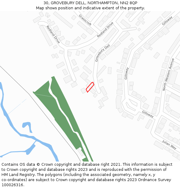 30, GROVEBURY DELL, NORTHAMPTON, NN2 8QP: Location map and indicative extent of plot