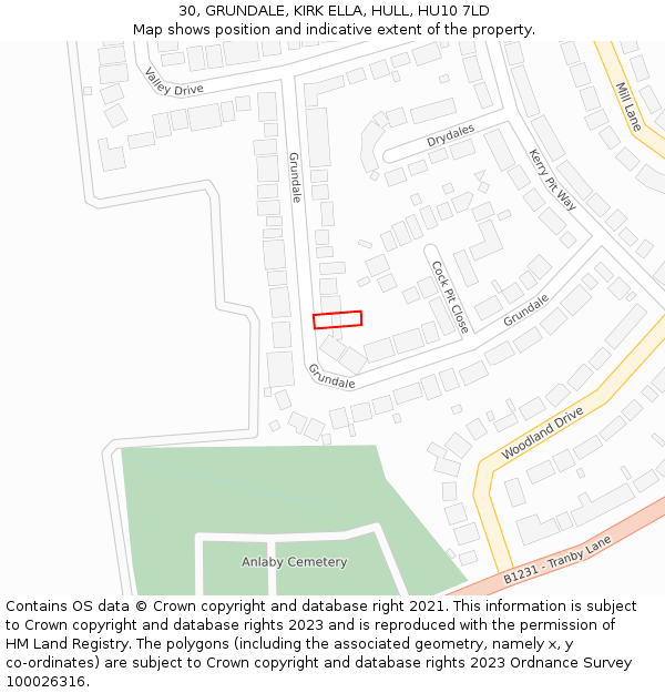 30, GRUNDALE, KIRK ELLA, HULL, HU10 7LD: Location map and indicative extent of plot