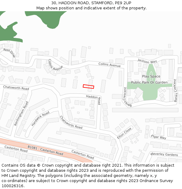 30, HADDON ROAD, STAMFORD, PE9 2UP: Location map and indicative extent of plot