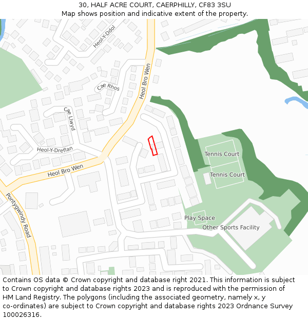 30, HALF ACRE COURT, CAERPHILLY, CF83 3SU: Location map and indicative extent of plot