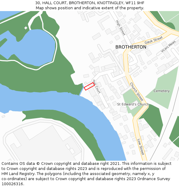 30, HALL COURT, BROTHERTON, KNOTTINGLEY, WF11 9HF: Location map and indicative extent of plot