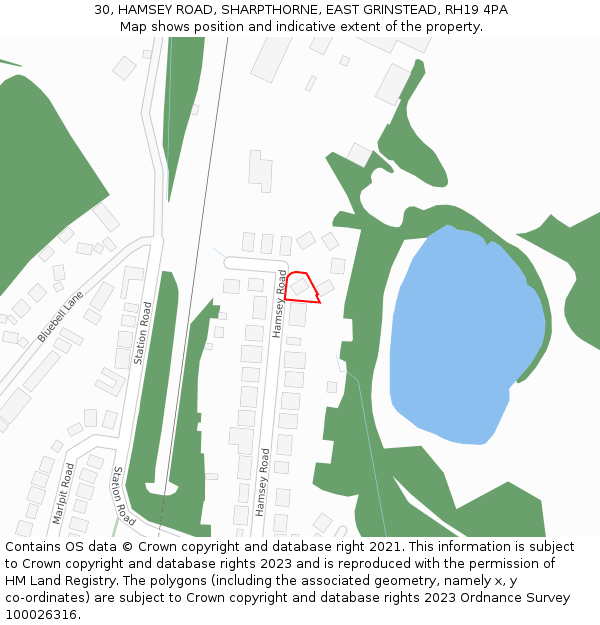 30, HAMSEY ROAD, SHARPTHORNE, EAST GRINSTEAD, RH19 4PA: Location map and indicative extent of plot