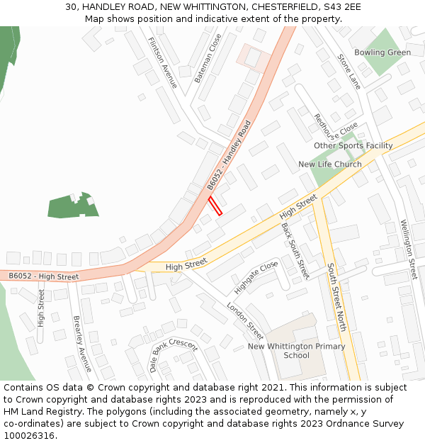 30, HANDLEY ROAD, NEW WHITTINGTON, CHESTERFIELD, S43 2EE: Location map and indicative extent of plot