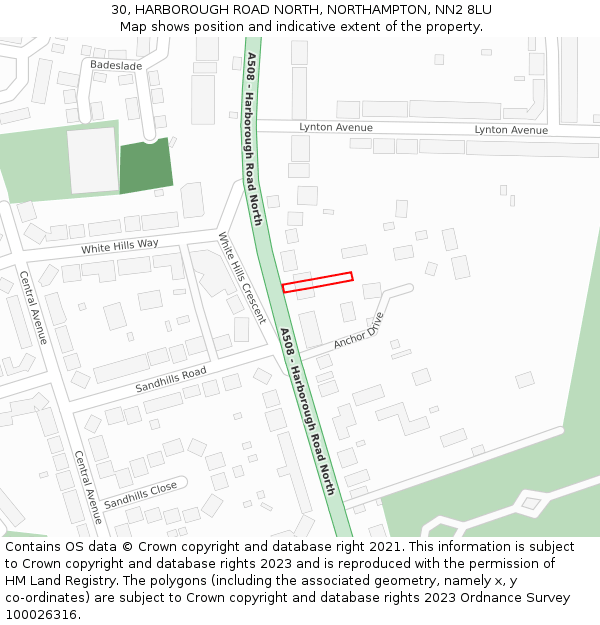 30, HARBOROUGH ROAD NORTH, NORTHAMPTON, NN2 8LU: Location map and indicative extent of plot