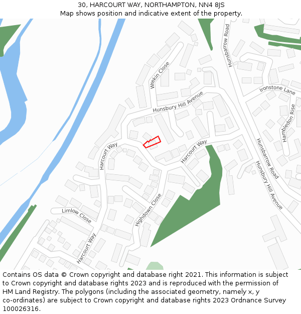 30, HARCOURT WAY, NORTHAMPTON, NN4 8JS: Location map and indicative extent of plot