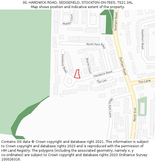 30, HARDWICK ROAD, SEDGEFIELD, STOCKTON-ON-TEES, TS21 2AL: Location map and indicative extent of plot