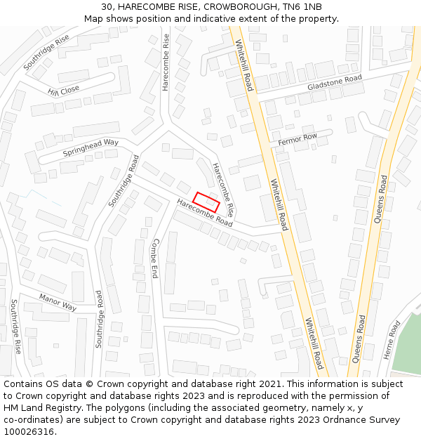 30, HARECOMBE RISE, CROWBOROUGH, TN6 1NB: Location map and indicative extent of plot