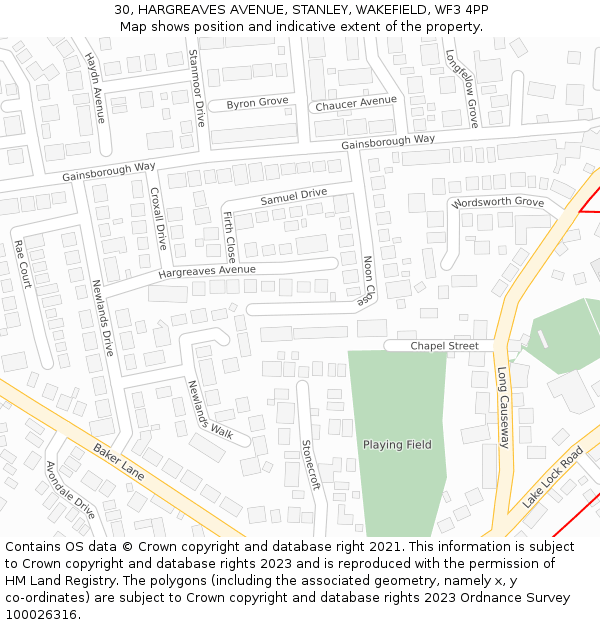 30, HARGREAVES AVENUE, STANLEY, WAKEFIELD, WF3 4PP: Location map and indicative extent of plot