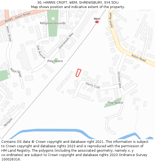 30, HARRIS CROFT, WEM, SHREWSBURY, SY4 5DU: Location map and indicative extent of plot