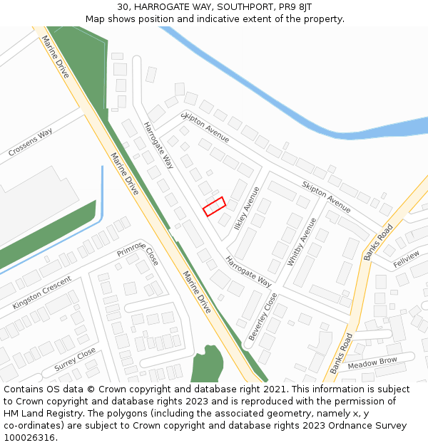 30, HARROGATE WAY, SOUTHPORT, PR9 8JT: Location map and indicative extent of plot