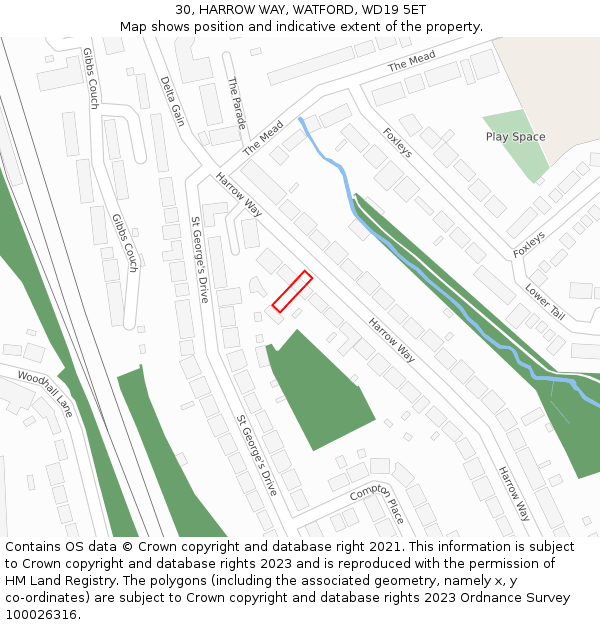 30, HARROW WAY, WATFORD, WD19 5ET: Location map and indicative extent of plot