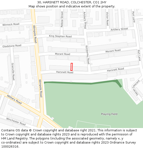 30, HARSNETT ROAD, COLCHESTER, CO1 2HY: Location map and indicative extent of plot