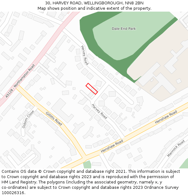 30, HARVEY ROAD, WELLINGBOROUGH, NN8 2BN: Location map and indicative extent of plot