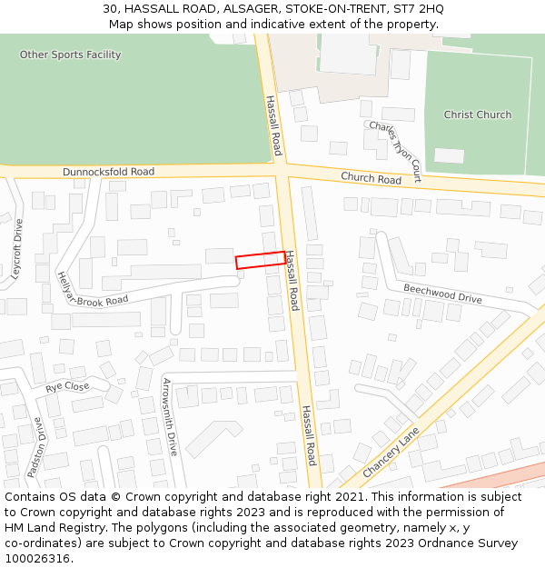 30, HASSALL ROAD, ALSAGER, STOKE-ON-TRENT, ST7 2HQ: Location map and indicative extent of plot