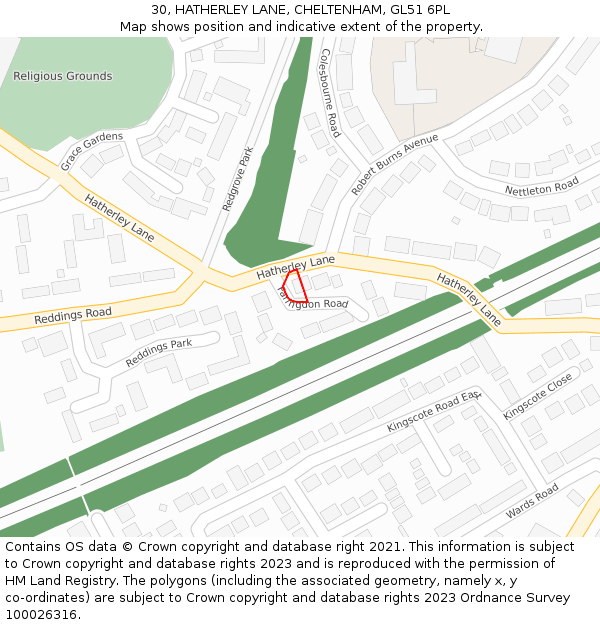 30, HATHERLEY LANE, CHELTENHAM, GL51 6PL: Location map and indicative extent of plot