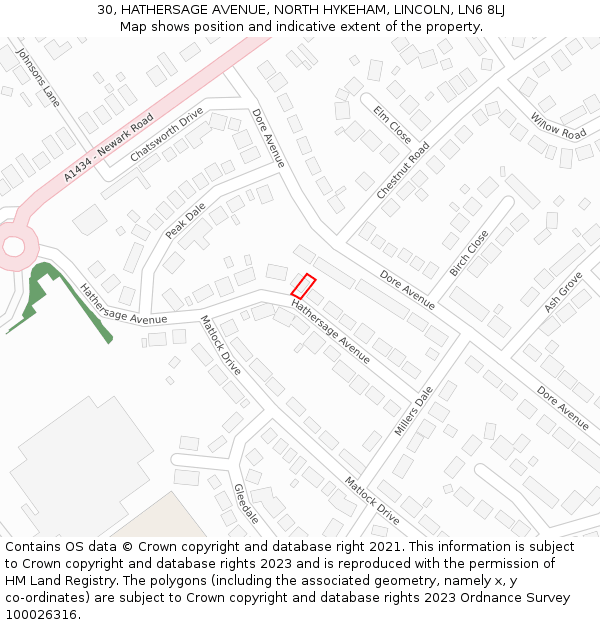 30, HATHERSAGE AVENUE, NORTH HYKEHAM, LINCOLN, LN6 8LJ: Location map and indicative extent of plot