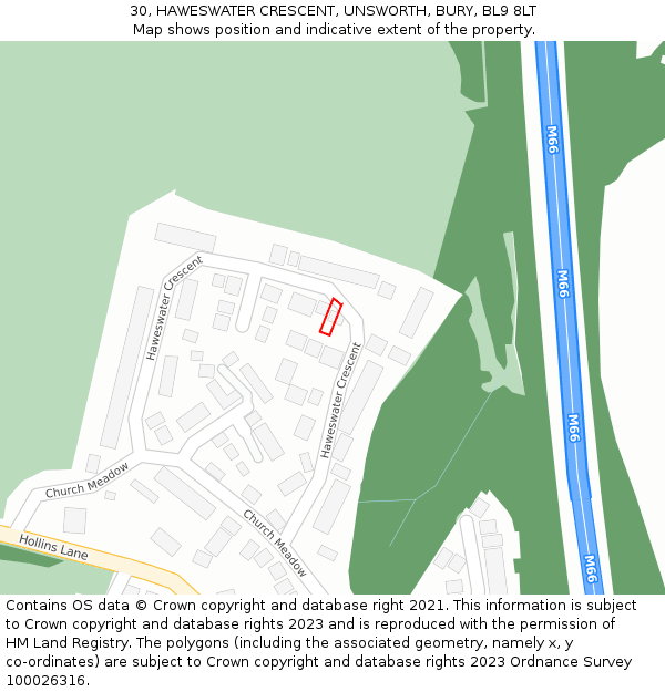 30, HAWESWATER CRESCENT, UNSWORTH, BURY, BL9 8LT: Location map and indicative extent of plot