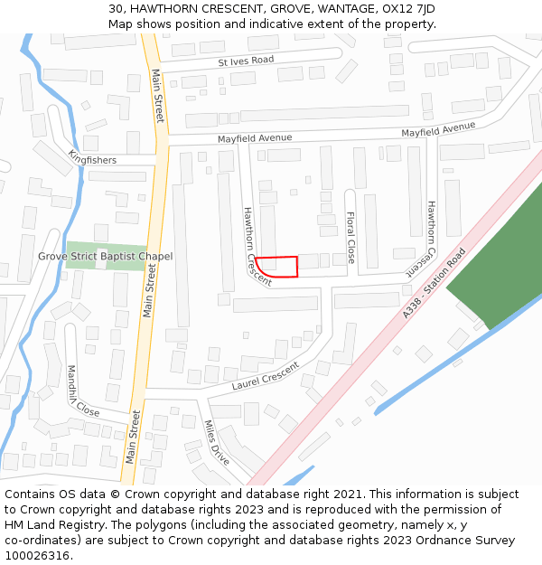 30, HAWTHORN CRESCENT, GROVE, WANTAGE, OX12 7JD: Location map and indicative extent of plot