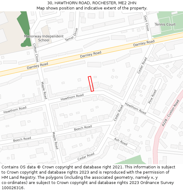30, HAWTHORN ROAD, ROCHESTER, ME2 2HN: Location map and indicative extent of plot