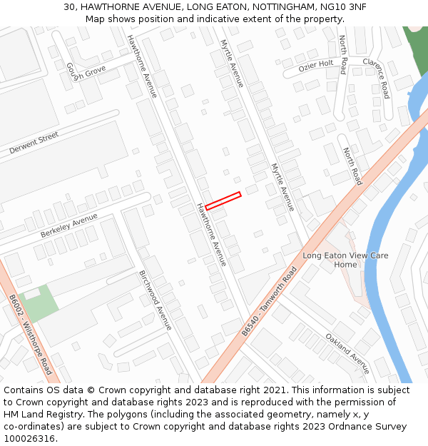 30, HAWTHORNE AVENUE, LONG EATON, NOTTINGHAM, NG10 3NF: Location map and indicative extent of plot