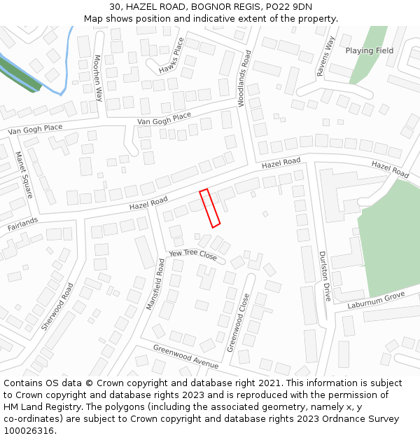 30, HAZEL ROAD, BOGNOR REGIS, PO22 9DN: Location map and indicative extent of plot