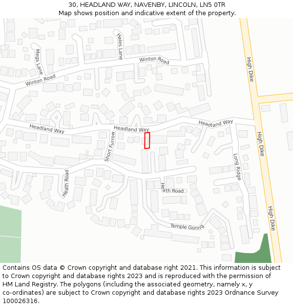 30, HEADLAND WAY, NAVENBY, LINCOLN, LN5 0TR: Location map and indicative extent of plot