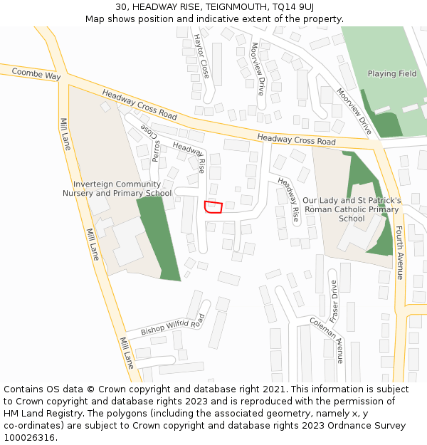 30, HEADWAY RISE, TEIGNMOUTH, TQ14 9UJ: Location map and indicative extent of plot