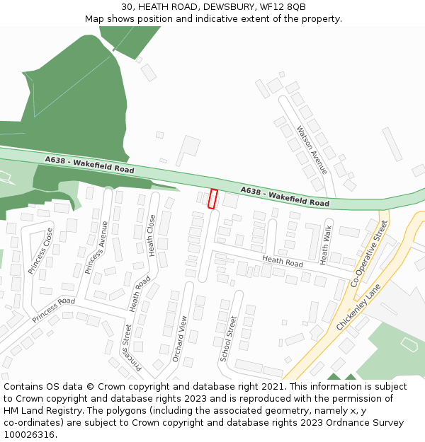 30, HEATH ROAD, DEWSBURY, WF12 8QB: Location map and indicative extent of plot