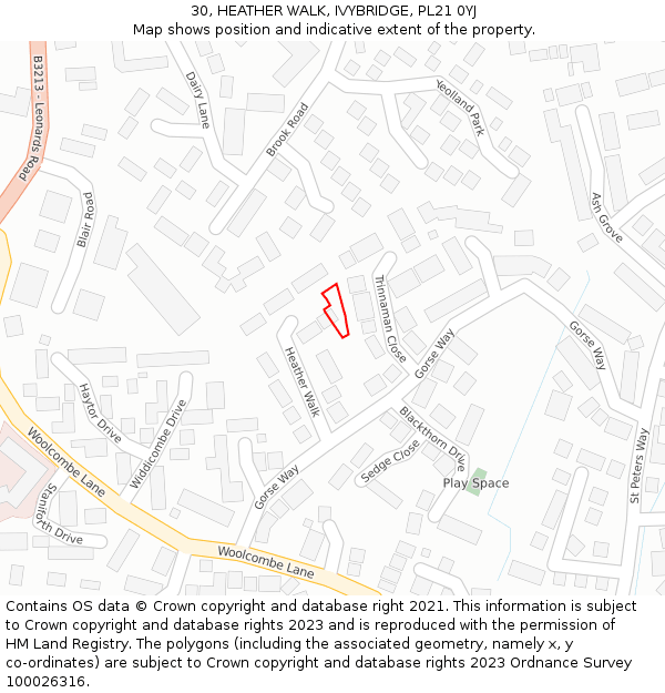 30, HEATHER WALK, IVYBRIDGE, PL21 0YJ: Location map and indicative extent of plot