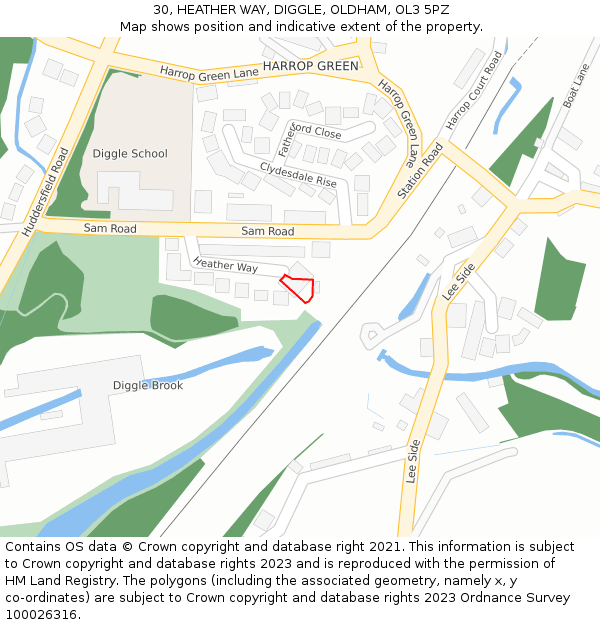 30, HEATHER WAY, DIGGLE, OLDHAM, OL3 5PZ: Location map and indicative extent of plot